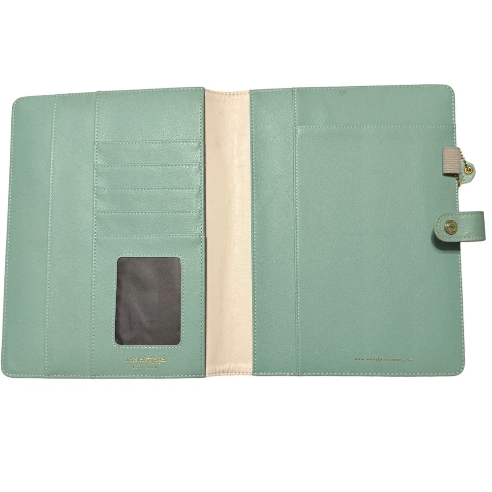 Websters Pages Color Crush Mint Green Faux Leather Planner Cover Gold Heart 10in